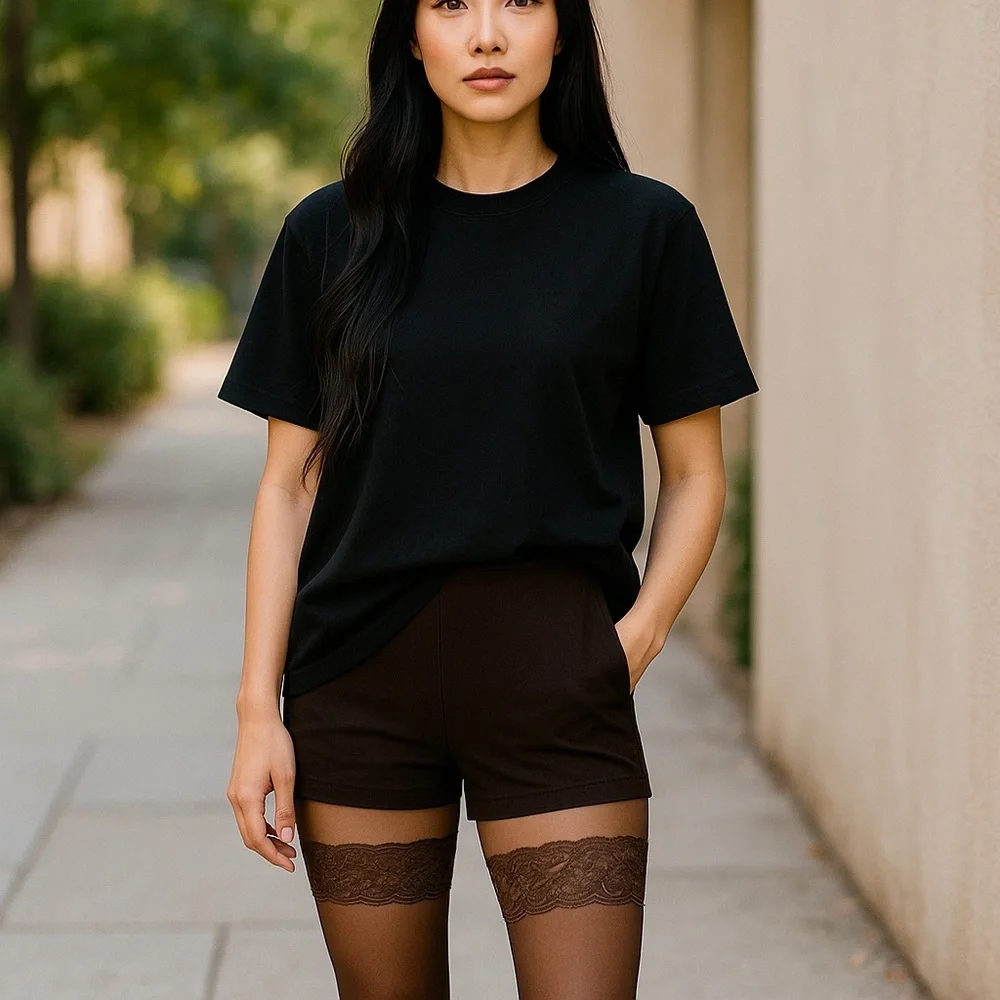 NWT ROSY Chocolate Brown NEW Vintage French 80s stockings stay-up lace top